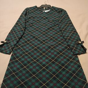 Tommy Hilfiger Green Plaid Long Sleeve Dress with Bow Cuffs